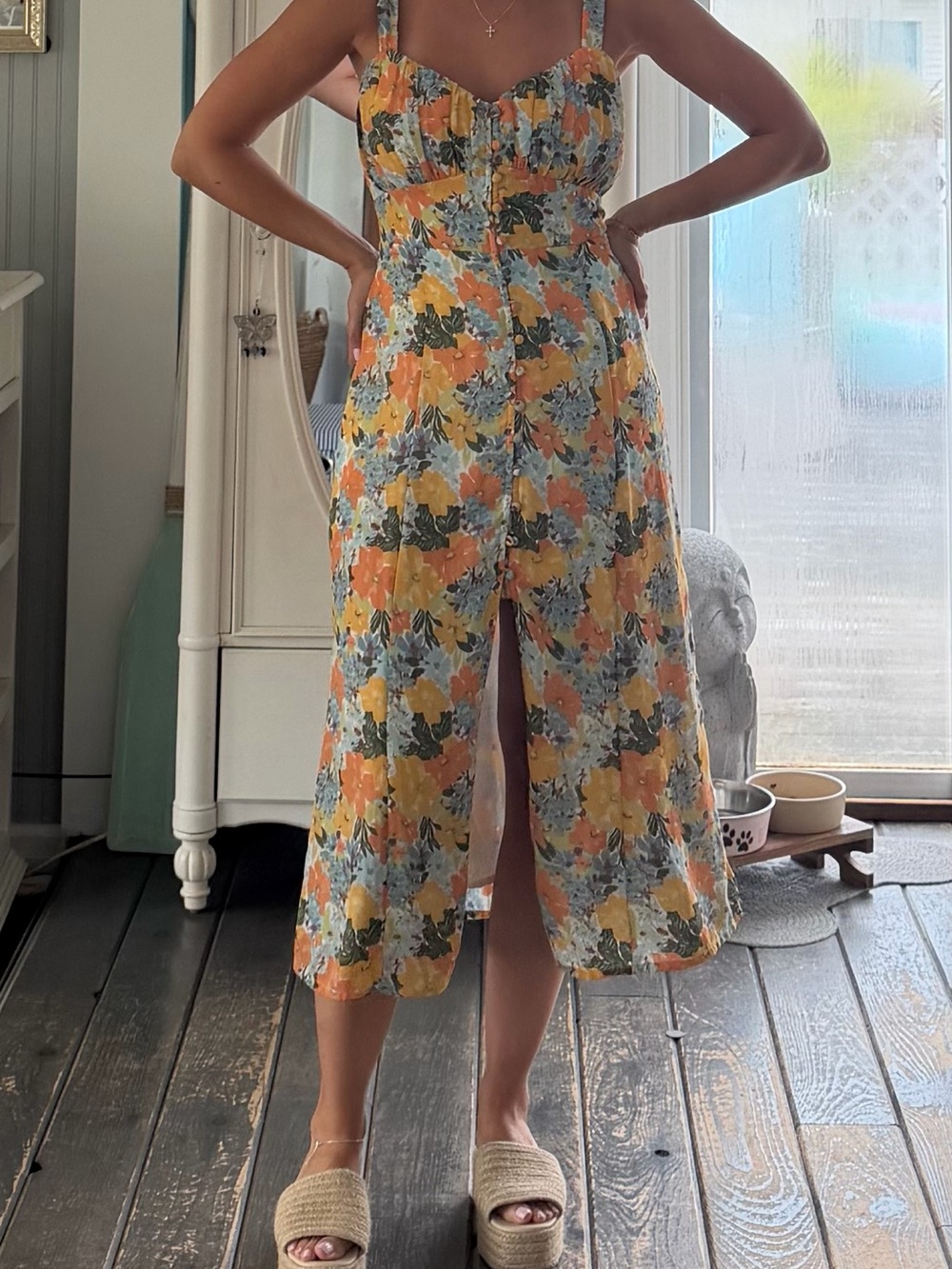 Abercrombie & Fitch Yellow & Orange Floral Maxi Dress